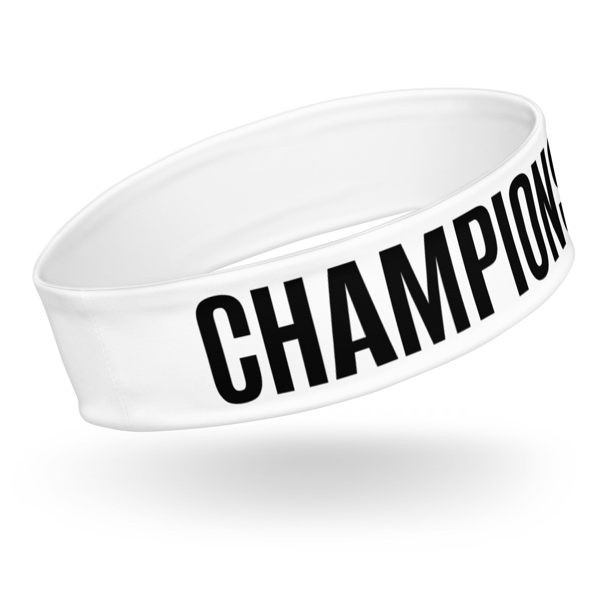 Champions train harder sports headband for athletes, players, teams, schools, and sports programs.