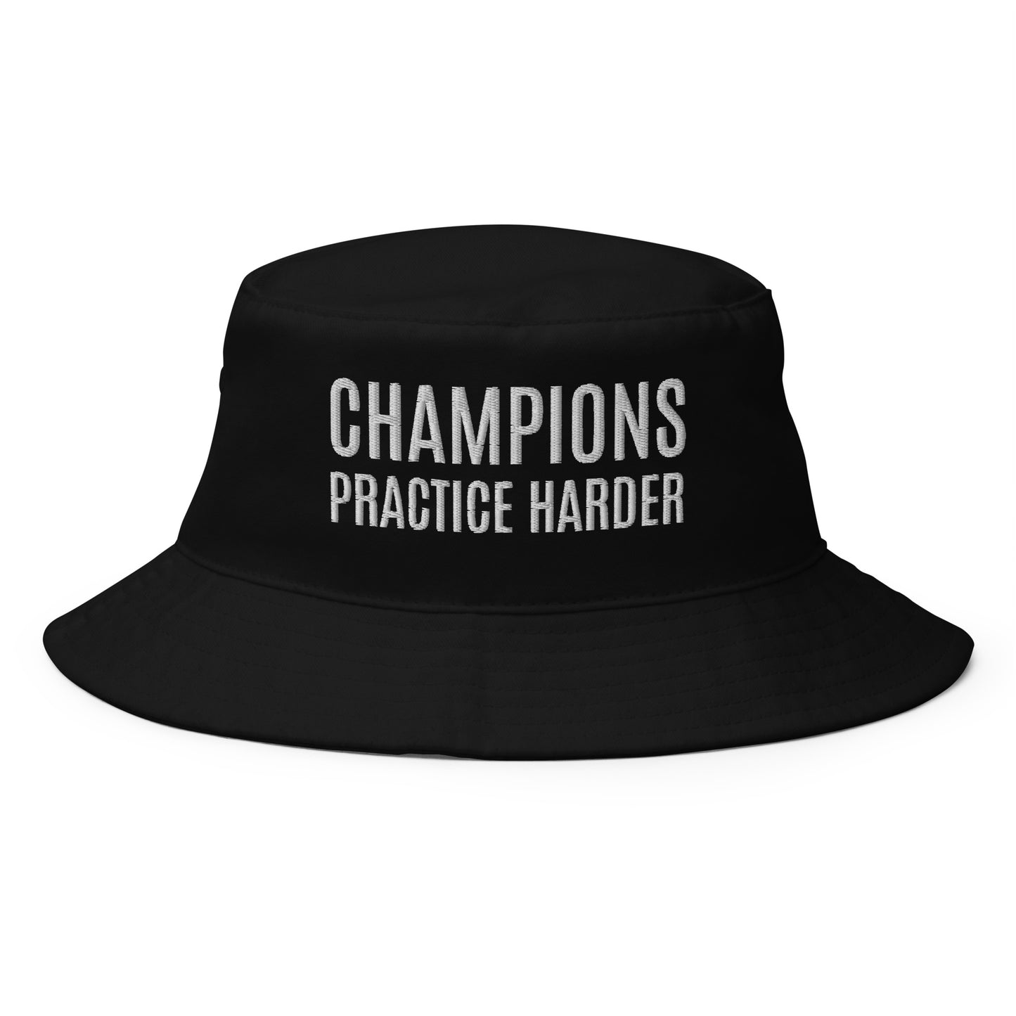 Champions practice harder sports bucket hat for players, teams, and coaches.