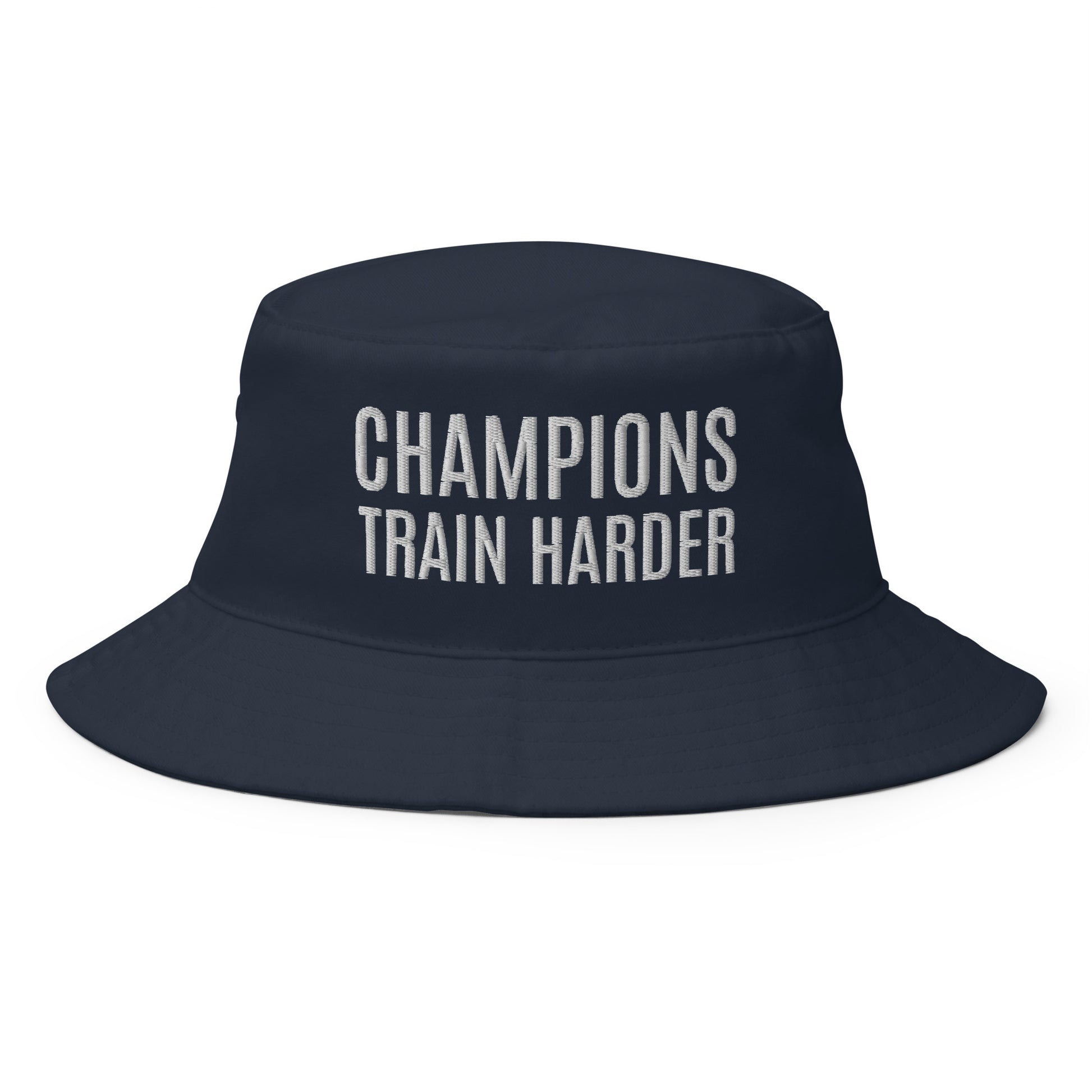 Champions train harder sports bucket hat for athletes, players, teams, coaches, schools, and athletic programs.