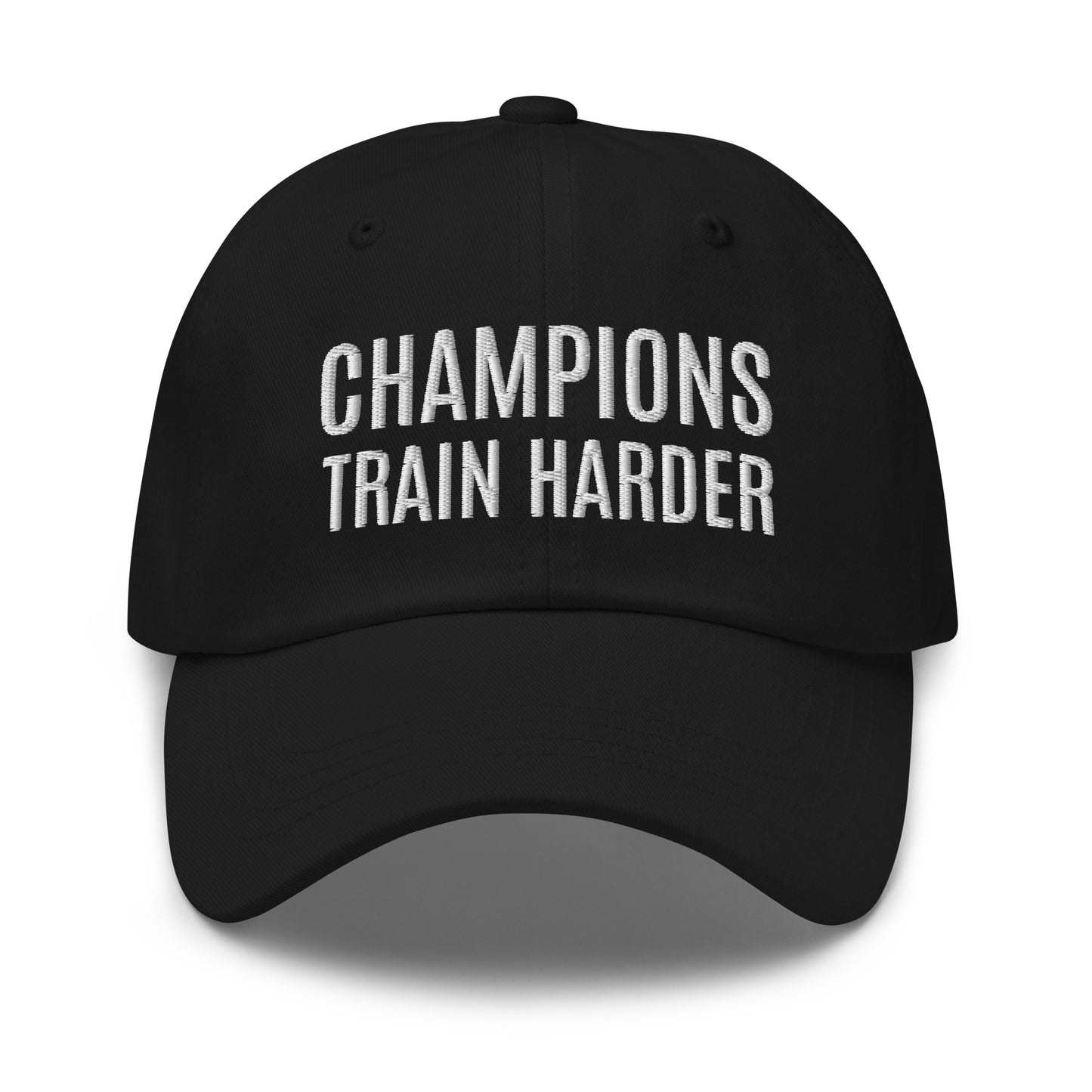 Champions train harder sports ball cap for athletes, players, teams, coaches, schools, and sports programs.