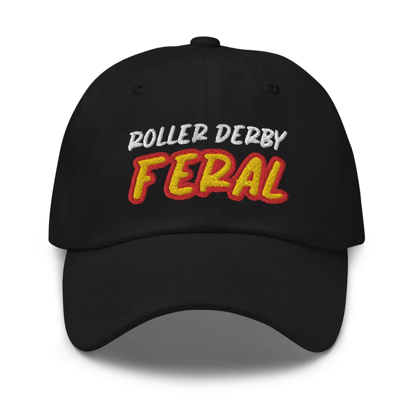 Roller Derby Feral embroidered sports ball caps are for players, coaches, and fans who go wild for the game and love the action.