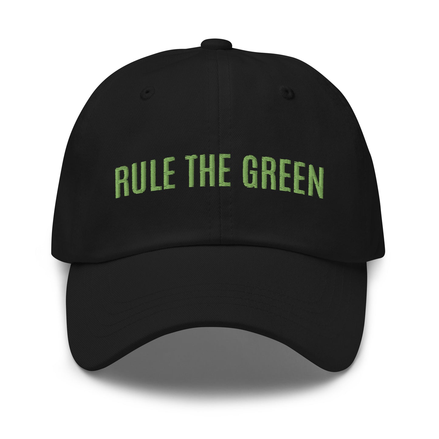 Rule The Green brand golf sports ball cap for golfers and fans of golfing.