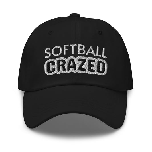 Softball Crazed embroidered sports ball caps are for players, coaches, and fans who go crazy for the game.