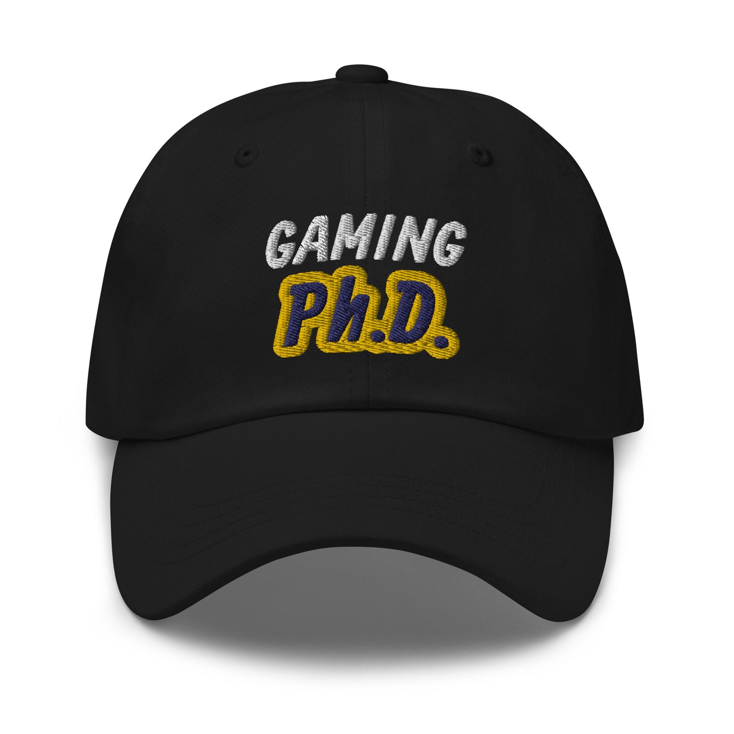 Gaming Ph.D. embroidered ball caps are for gamers who have become the best at playing video games and reached the pinnacle of being a gamer.