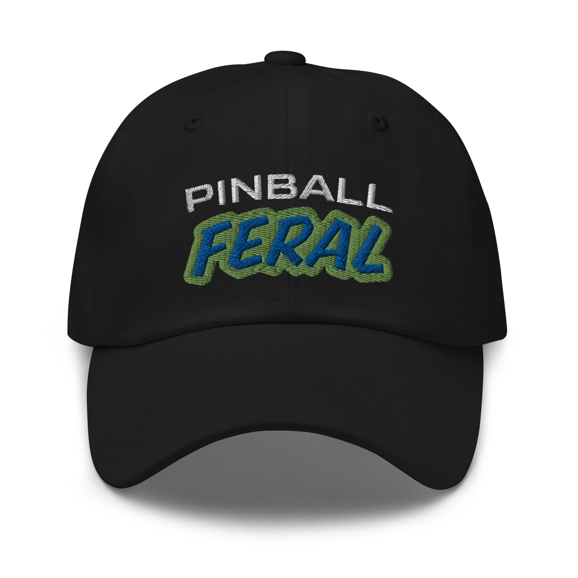 Pinball Feral embroidered ball caps are for players who go wild for playing any type of pinball machine or game.