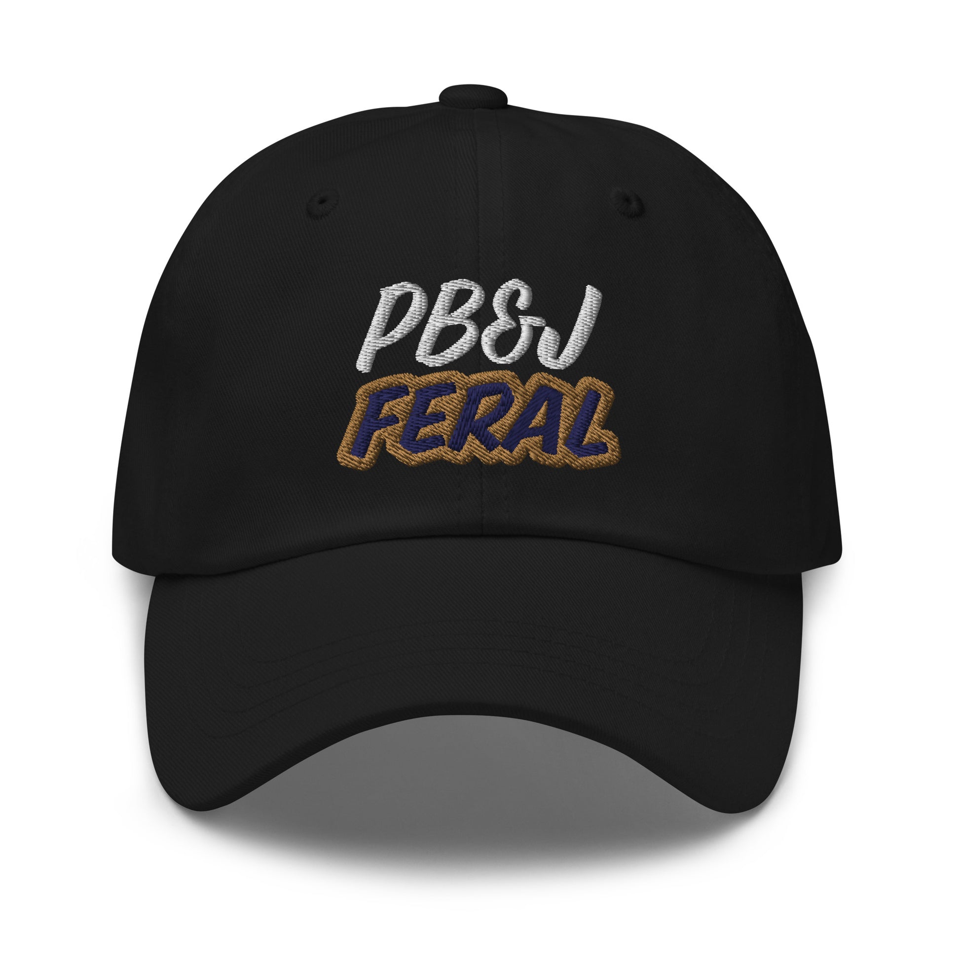 PB&J Feral unisex embroidered peanut butter and jelly fan ball cap is for anyone who goes wild for the sandwich and loves eating it.