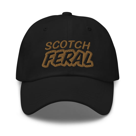 Scotch Feral unisex embroidered ball cap is for anyone who goes wild and crazy for drinking scotch and appreciates its taste.