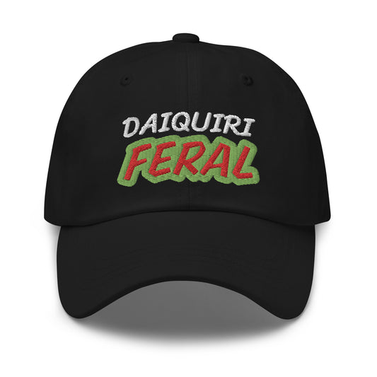 Daiquiri Feral ball cap is for anyone who goes wild for daiquiris, and this hat is designed for the avid drinker of the frozen drink.