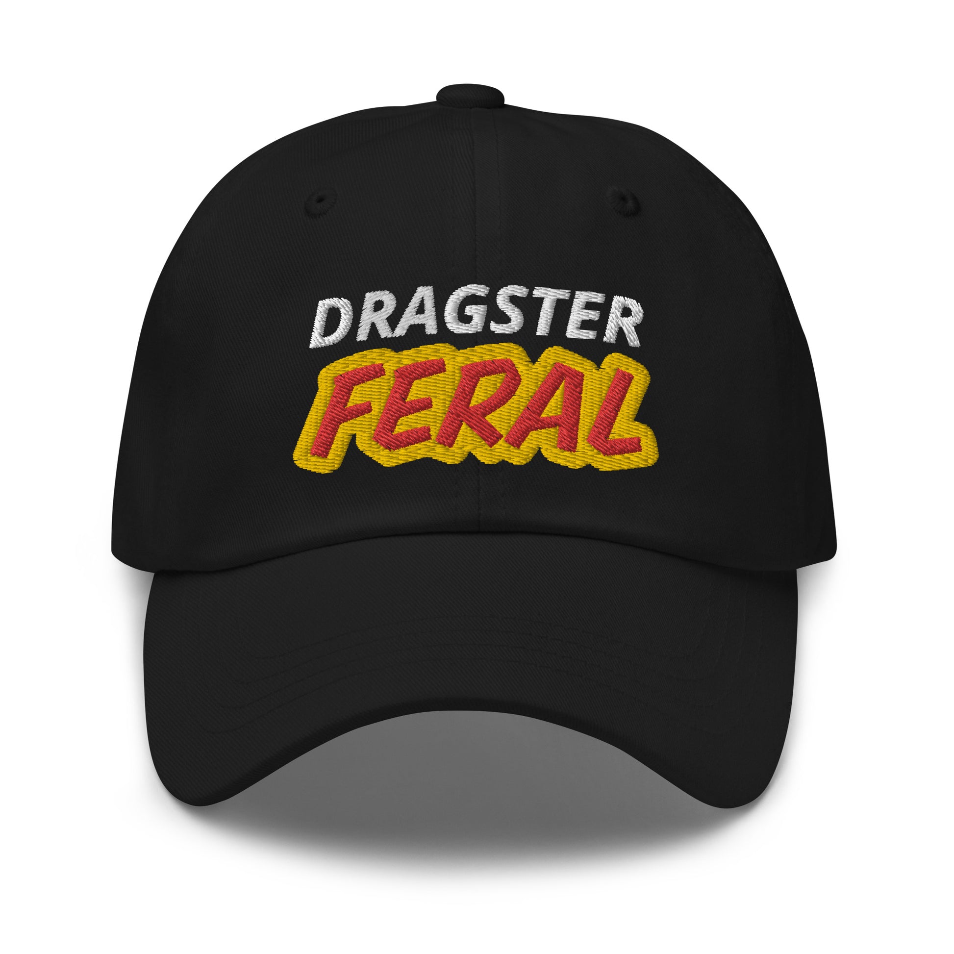 Dragster Feral unisex embroidered cool ball caps are for fans who go wild and crazy watching them at drag racing shows.