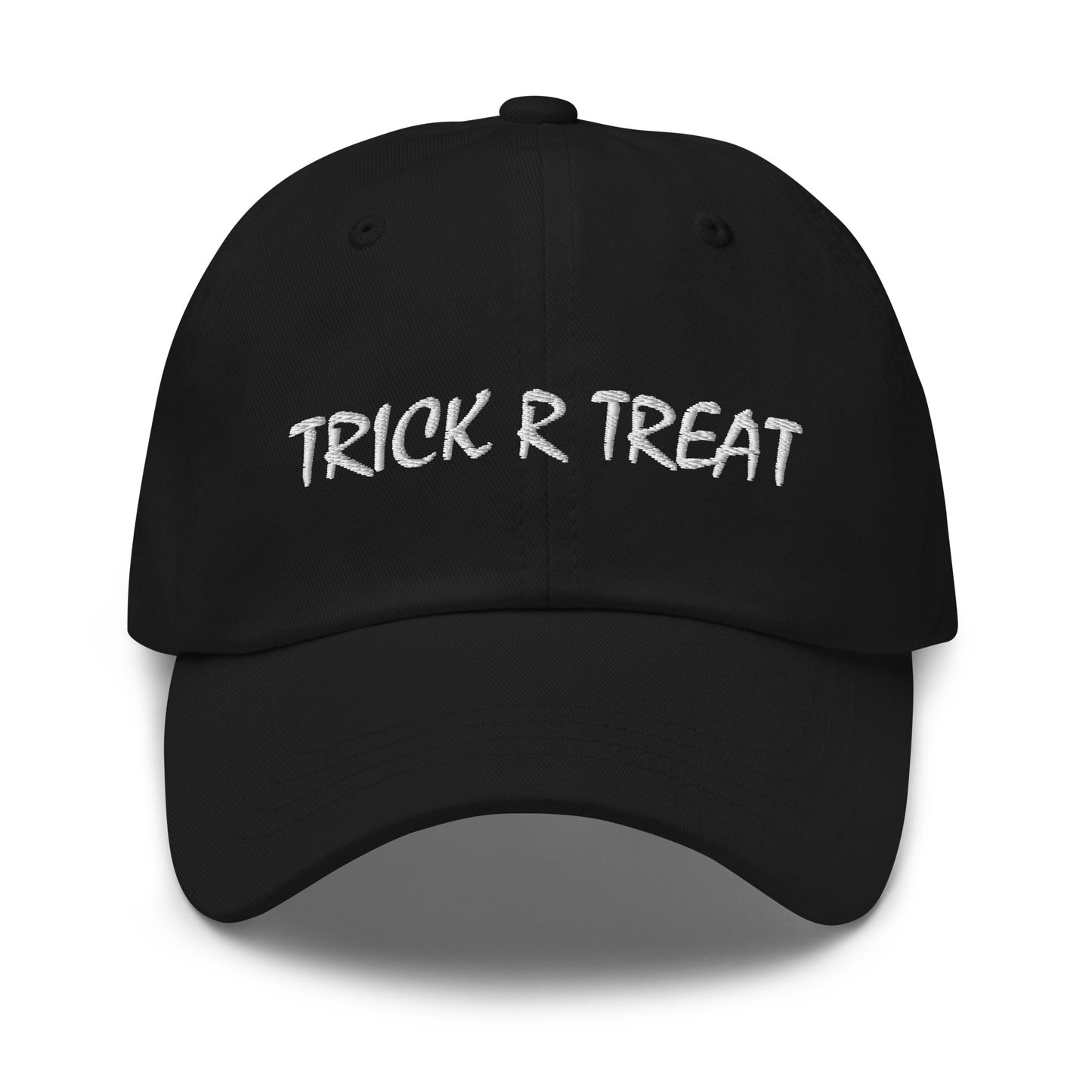 Trick R Treat black and white ball caps are the perfect attire to wear to an All Hallows Eve party or when taking kids trick or treating.