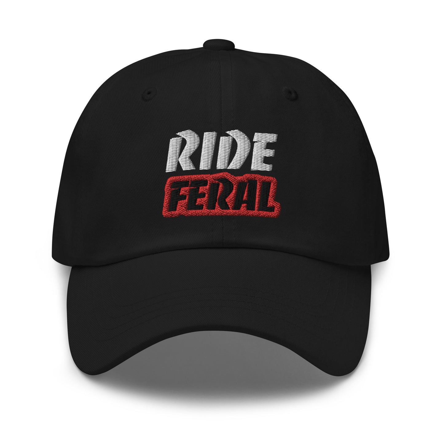 Ride Feral embroidered ball caps are for anyone who goes wild for riding. They are for bikers, cyclists, BMX, skateboarders, surfers, more.