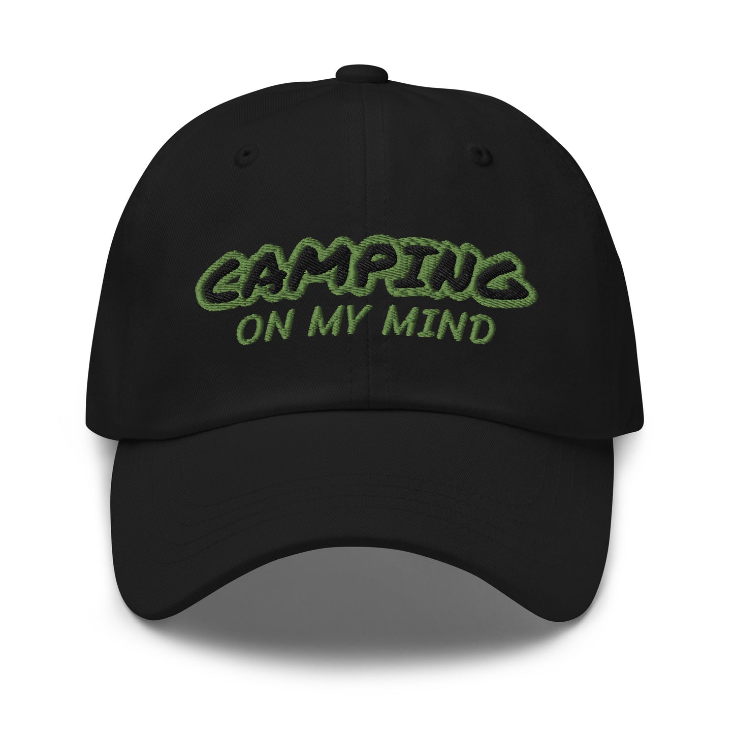 Camping On My Mind embroidered ball caps are for campers who love staying outdoors in the woods for the relaxation it brings them.