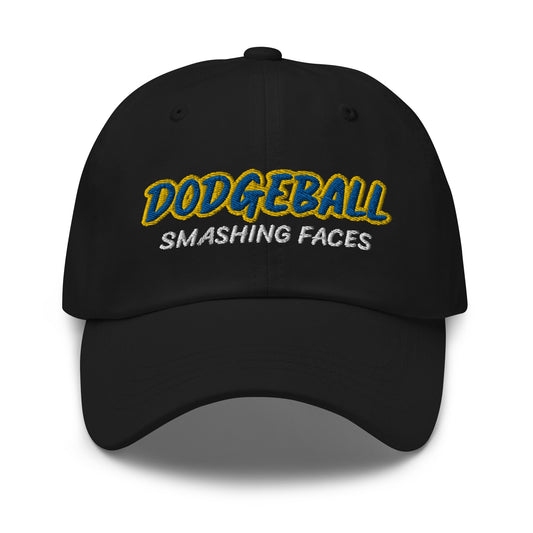 Dodgeball Smashing Faces unisex funny embroidered hat is for people who enjoy the game or played it when they were younger.