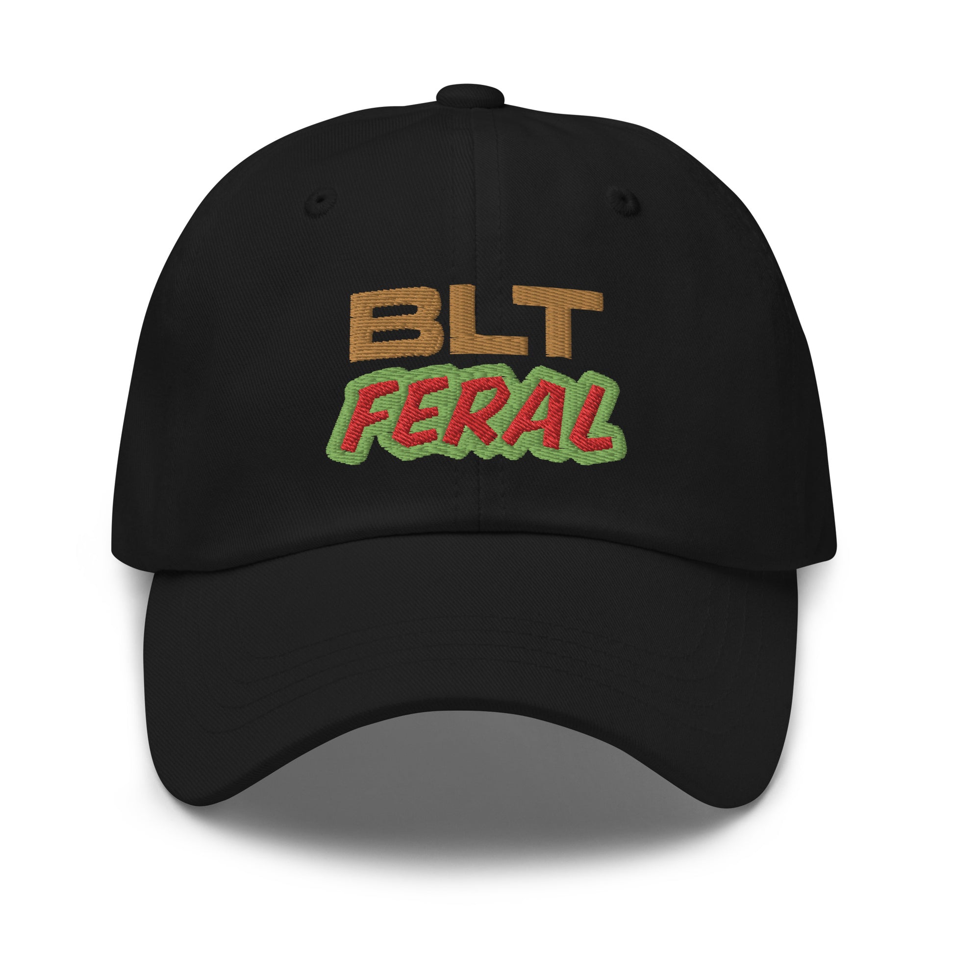 BLT Feral cool embroidered hat is for people who love and go wild and crazy for eating the bacon, lettuce, and tomato sandwich.