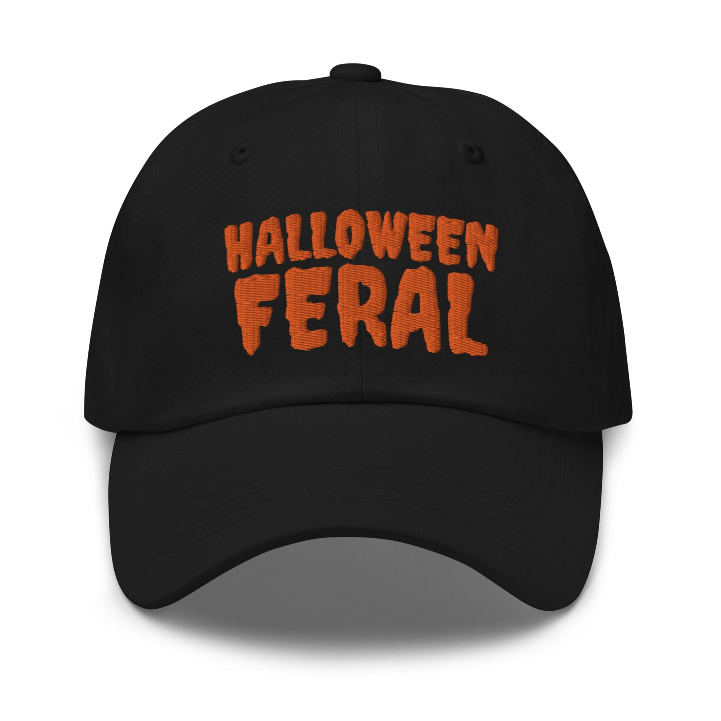 Halloween Feral unisex (for men and women) creepy embroidered hats are for anyone who loves and goes wild for All Hallows Eve.