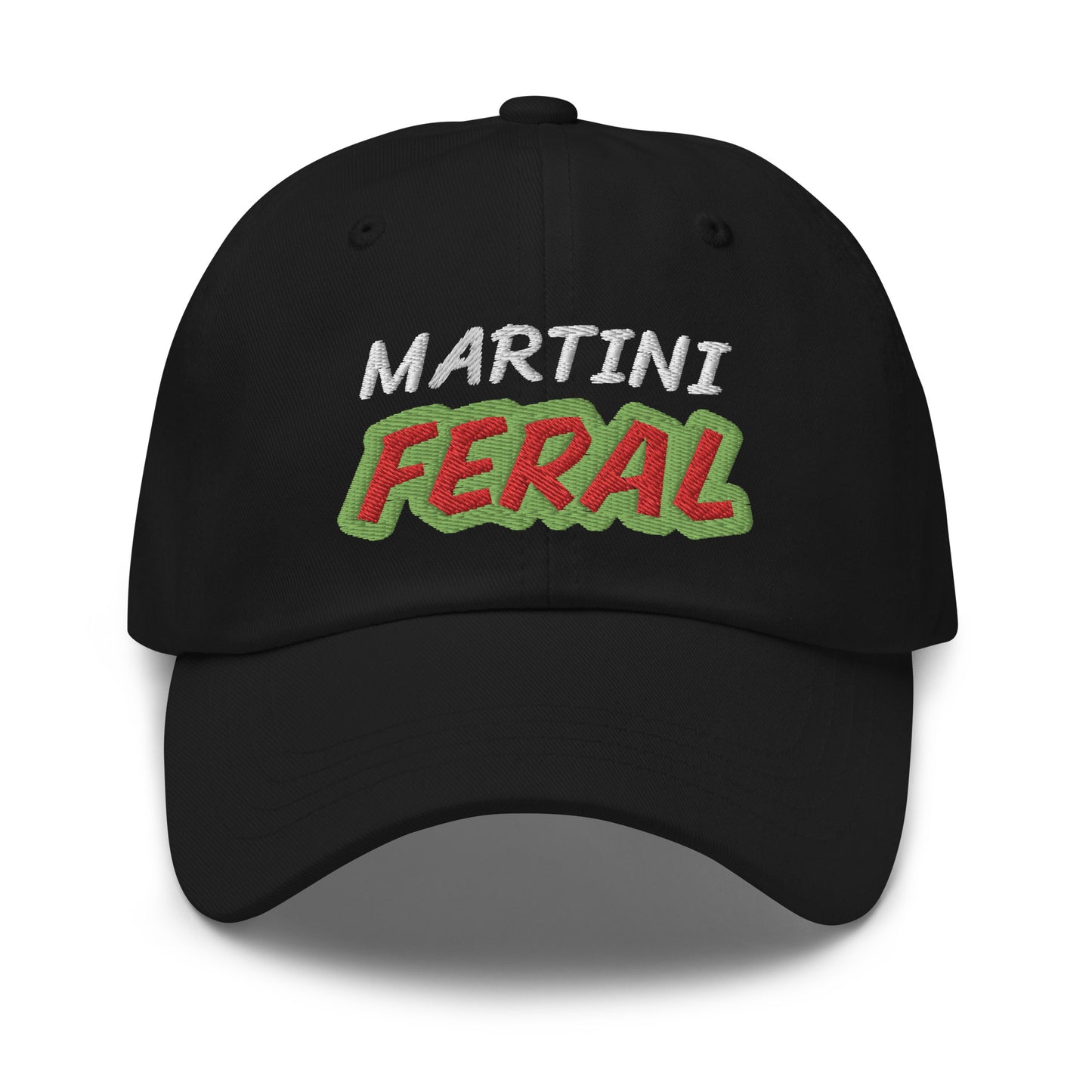 Martini Feral ball cap is for anyone who goes wild for drinking martinis, and this hat is designed for the avid drinker of the cocktail.