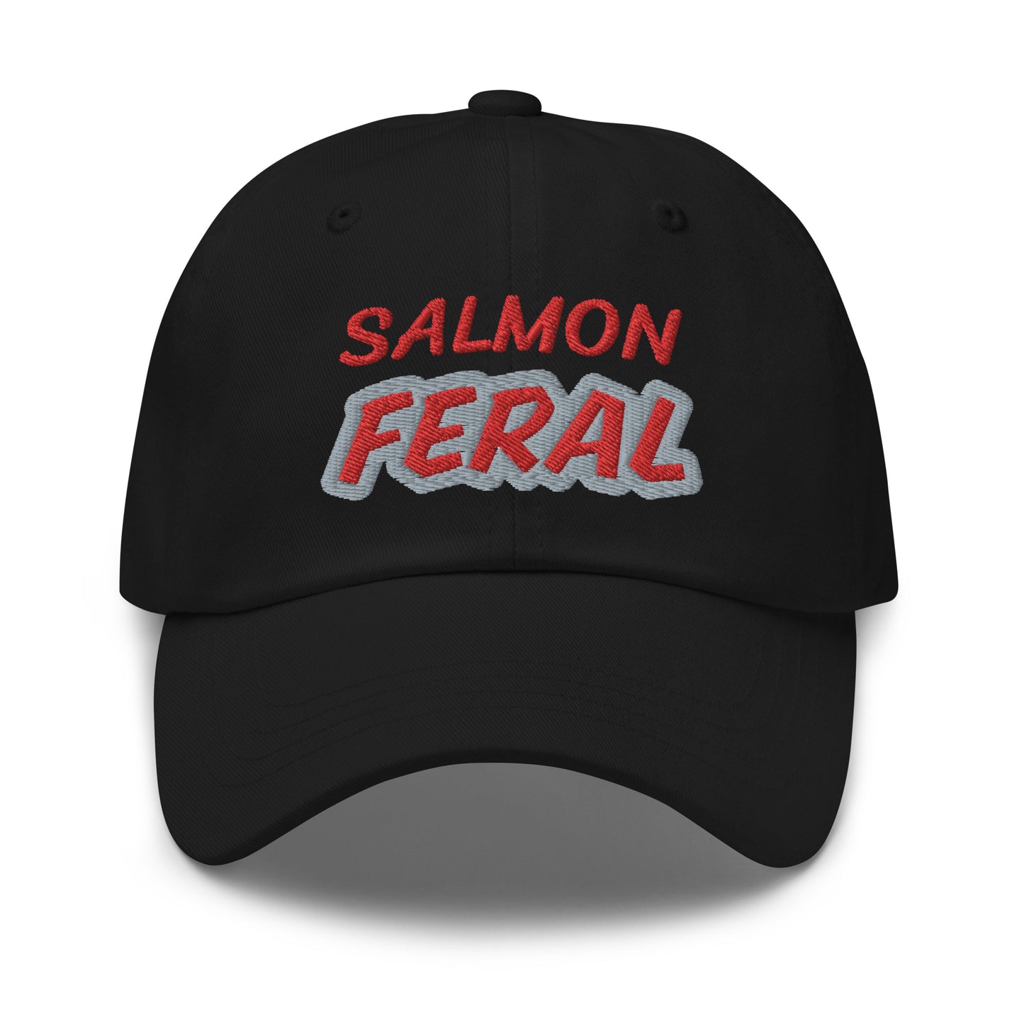 Salmon Feral unisex cool embroidered hat is for people who love and go wild and crazy for eating salmon anytime as a meal or snack.