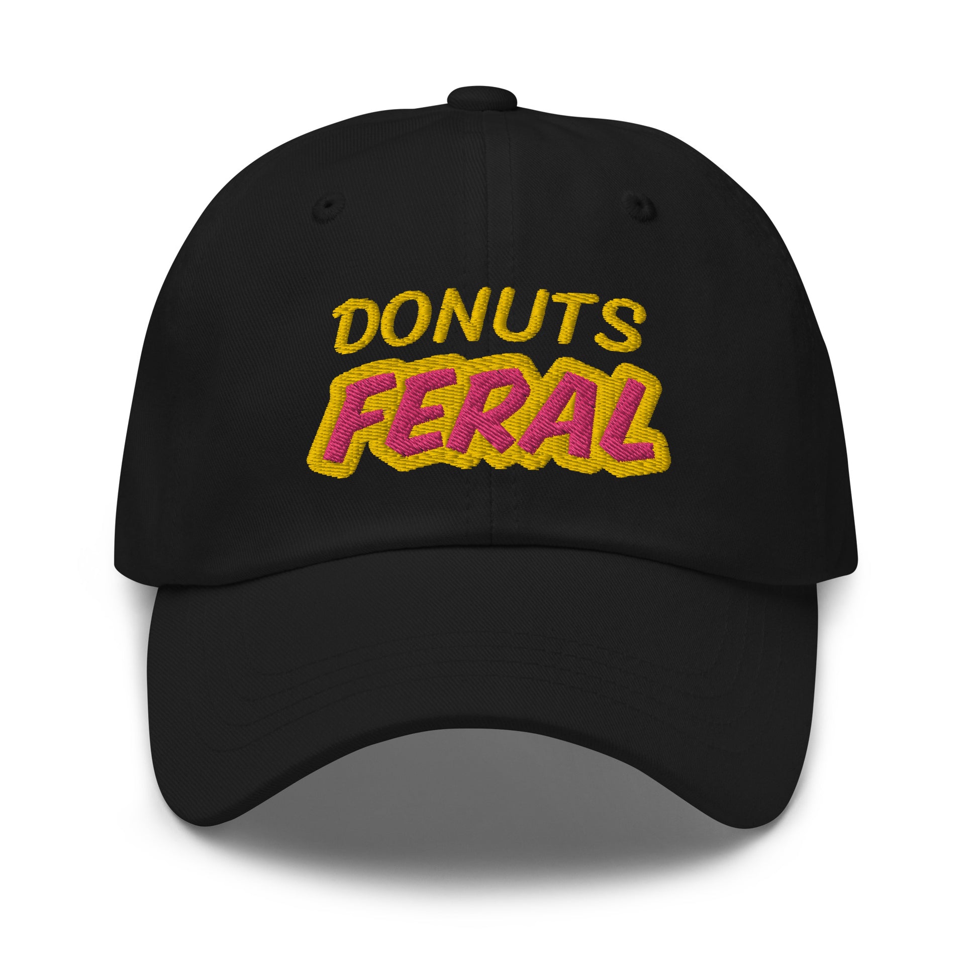 Donuts Feral unisex embroidered hat is for people who love and go wild for eating them in the morning with coffee or anytime as a treat.