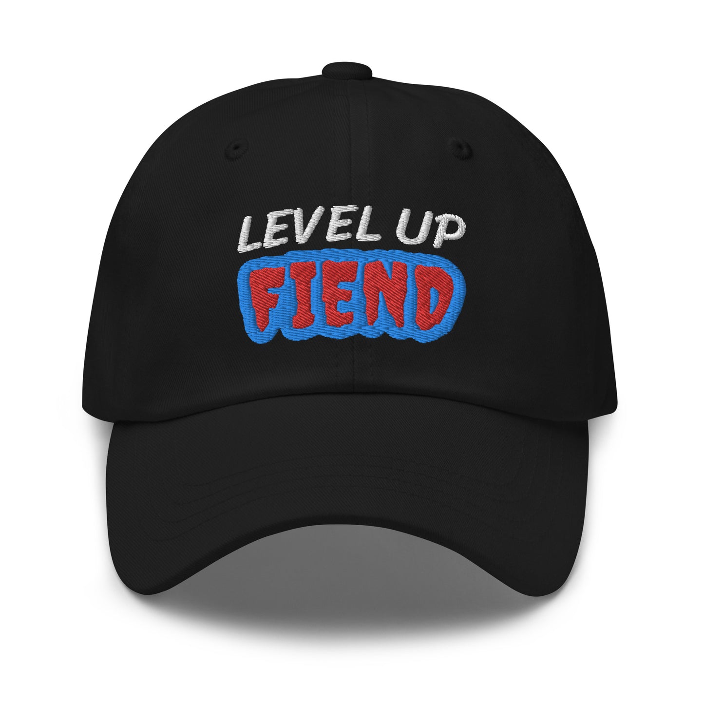 Level Up Fiend unisex (for men and women) embroidered hat is for video gamers who dominate their opponents when gaming.