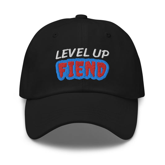 Level Up Fiend unisex (for men and women) embroidered hat is for video gamers who dominate their opponents when gaming.