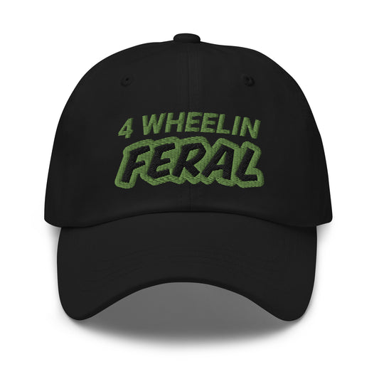 4 Wheelin Feral unisex four-wheeling hats are for anyone who goes wild for four-wheel driving on the back roads and loves each ride.