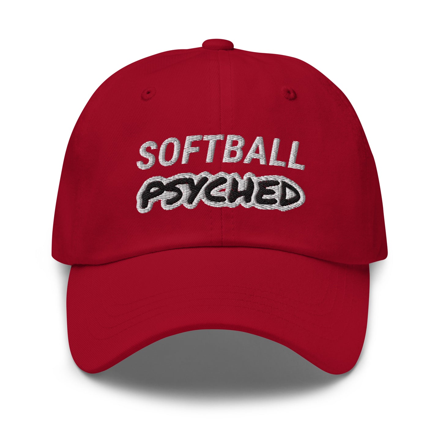 Softball Psyched unisex embroidered sports ball caps are for players, coaches, and fans who love the game and are crazy about the sport. 