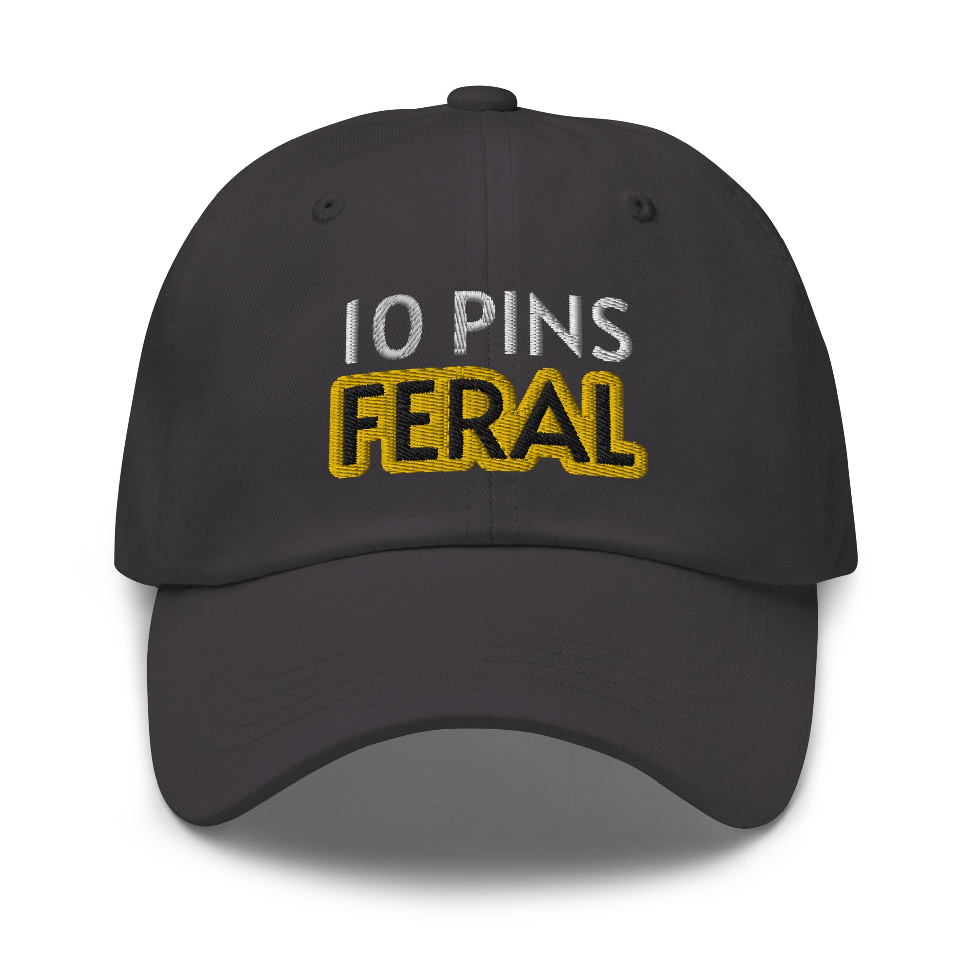 10 Pins Feral ball caps are for bowlers who go wild for knocking down pins and making strikes, and this bowler's game hat makes a great gift