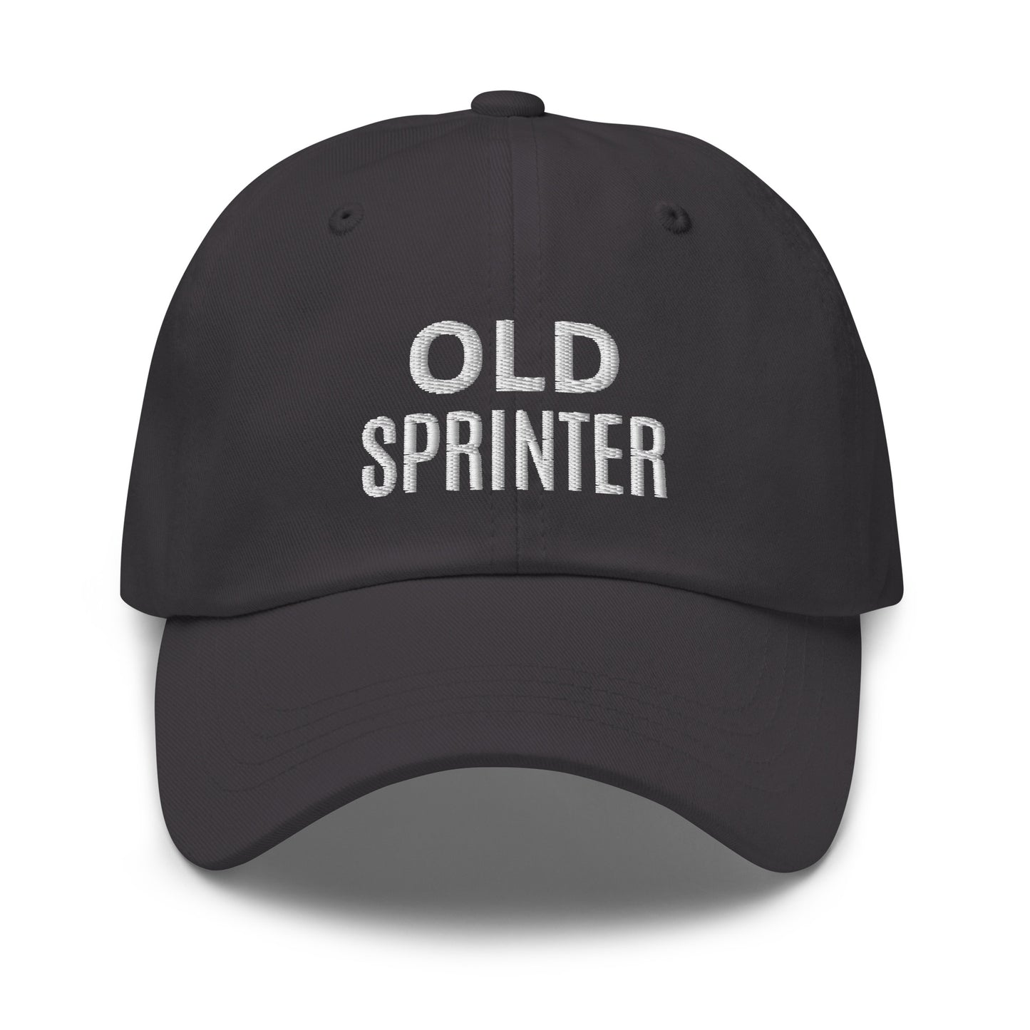 Old Sprinter brand sports ball cap for veteran and former sprinters to share they ran fast and sprinted with the best.