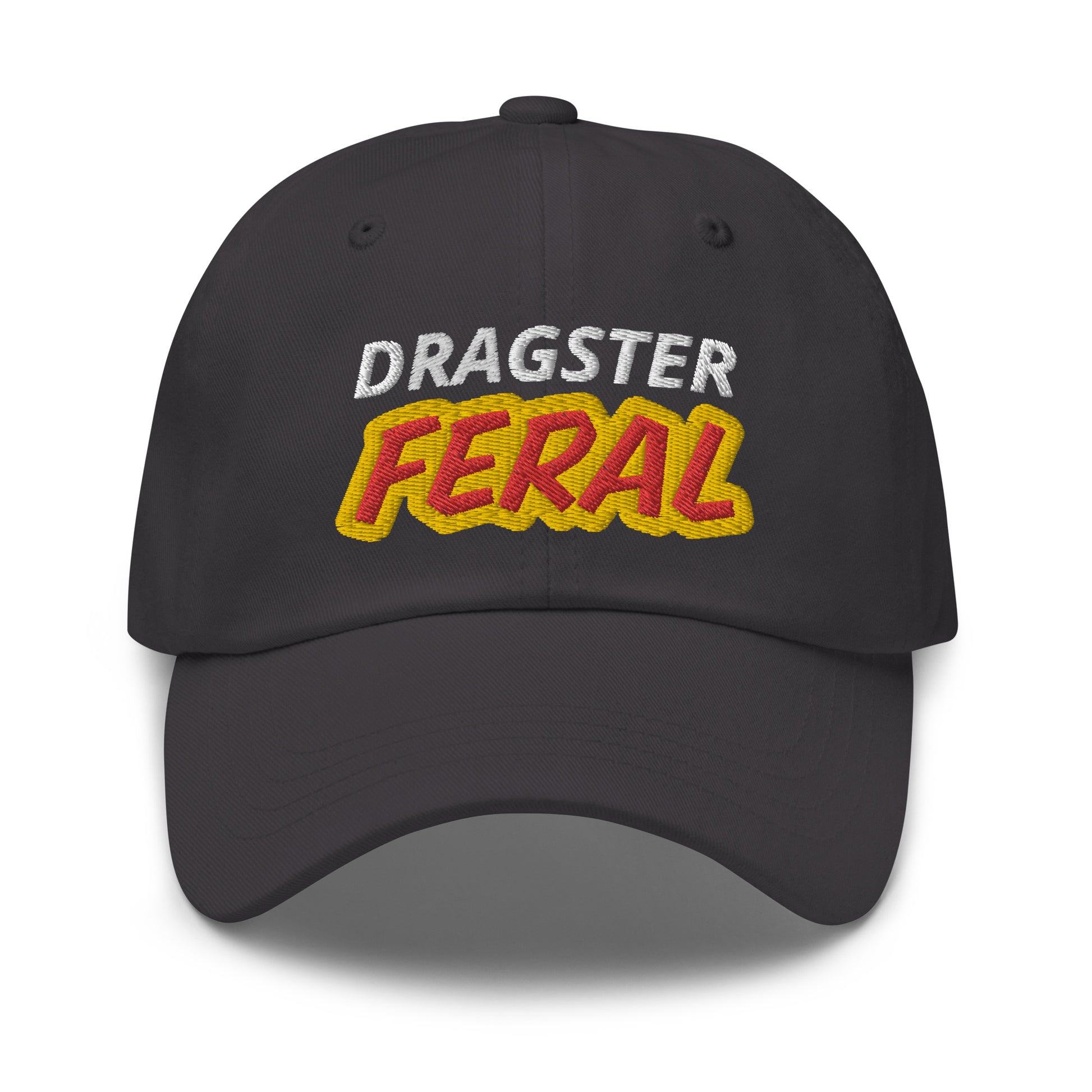 Dragster Feral unisex embroidered cool ball caps are for fans who go wild and crazy watching them at drag racing shows.