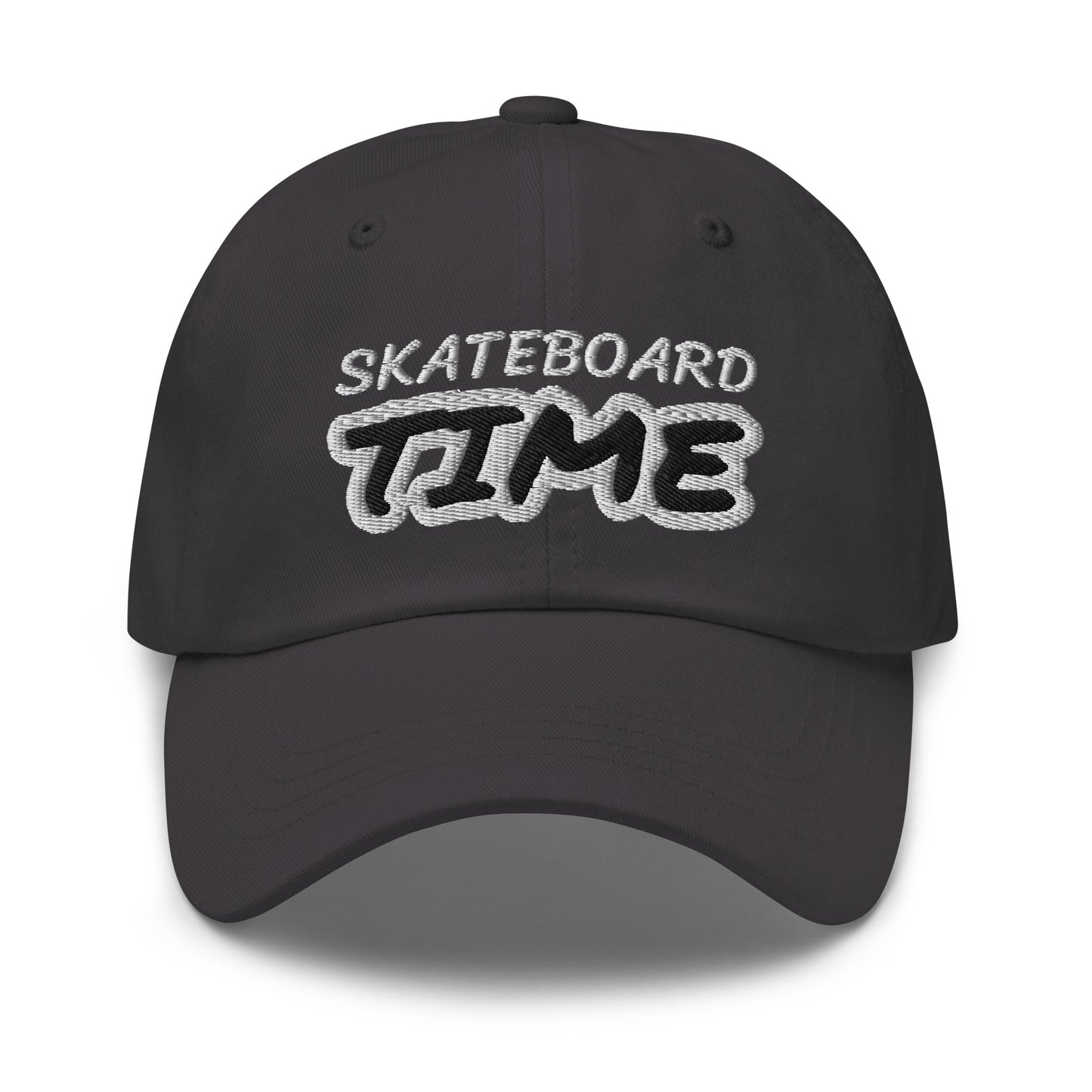 Skateboard Time embroidered ball caps are for skateboarders and thrashers who love to ride for the jumps, exercise, and fresh air. 