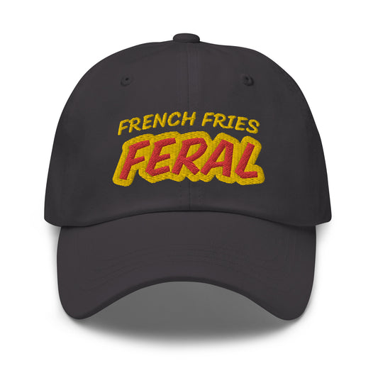 French Fries Feral cool embroidered hat is for people who enjoy and go wild and crazy for eating them with a burger or any meal.