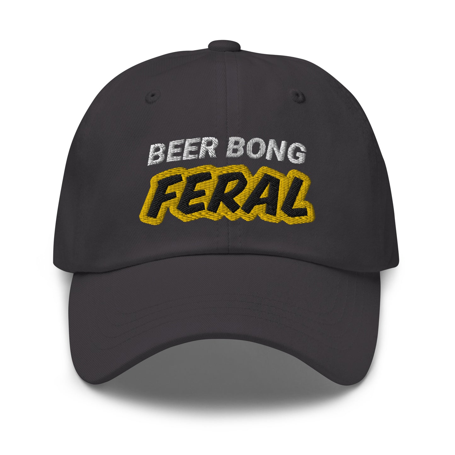 Beer Bong Feral ball caps are for adults and college students who go wild for beer bonging, and this cool party cap makes a great gift.