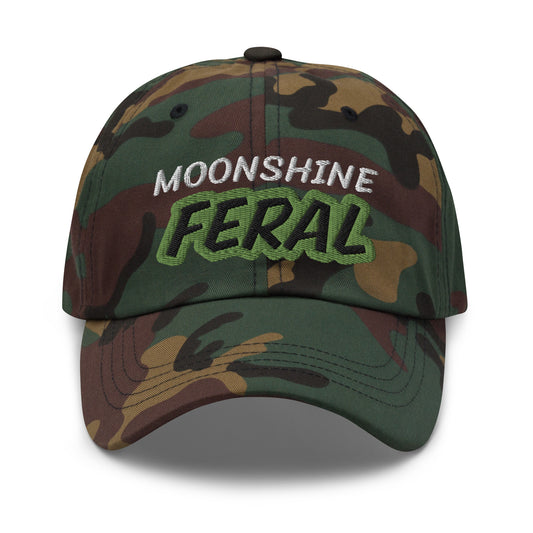 Moonshine Feral embroidered ball cap is for anyone who goes wild and crazy for drinking moonshine and appreciates its taste.