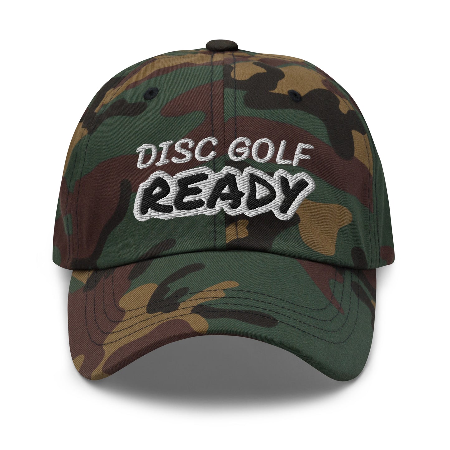 Disc Golf Ready unisex embroidered ball caps are for players and fans who always think about the sport and can't wait to play again.