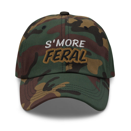 S'More Feral unisex cool embroidered camper hat is for people who love and go wild and crazy for s'mores and camping.