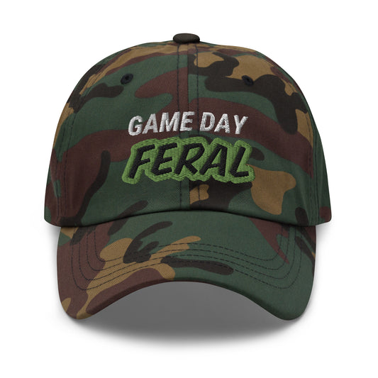 Game Day Feral unisex cool embroidered hat is for sports fans and players who can't wait for the day of their sport and its start time.