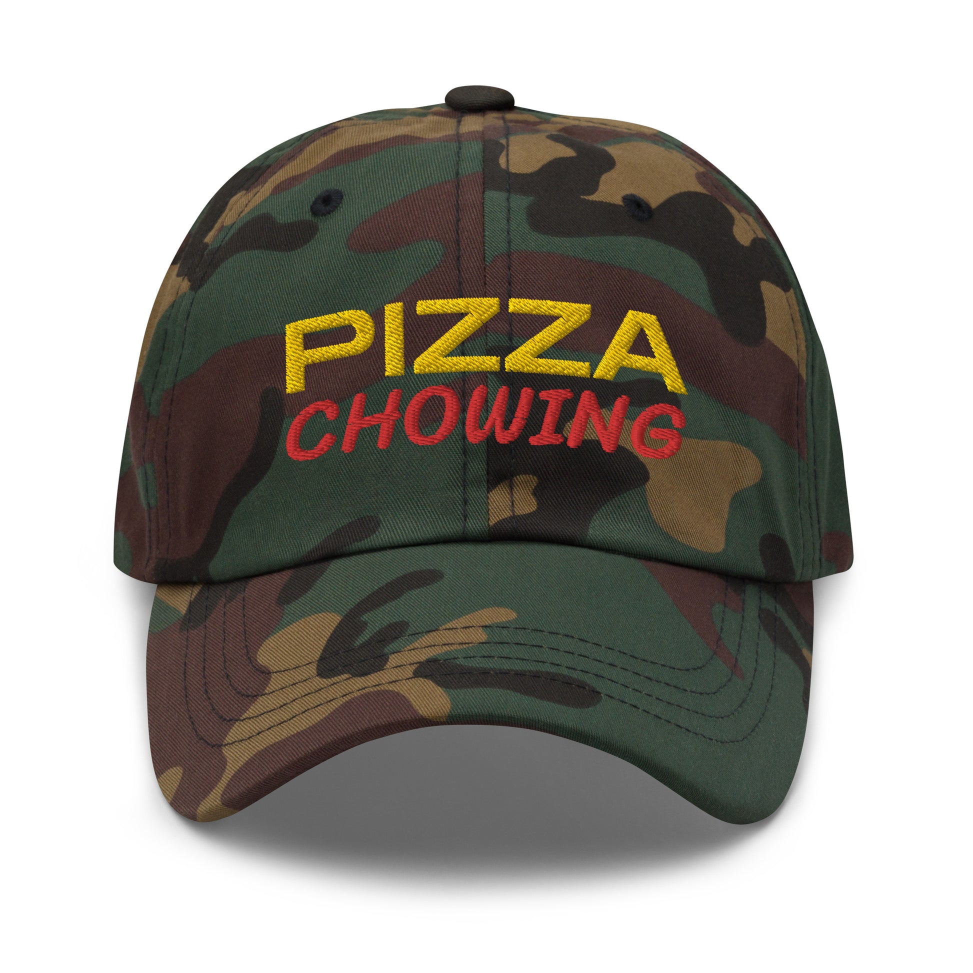 Pizza Chowing unisex cool and fun embroidered hat is for people who love and enjoy eating it anytime as a meal or snack.