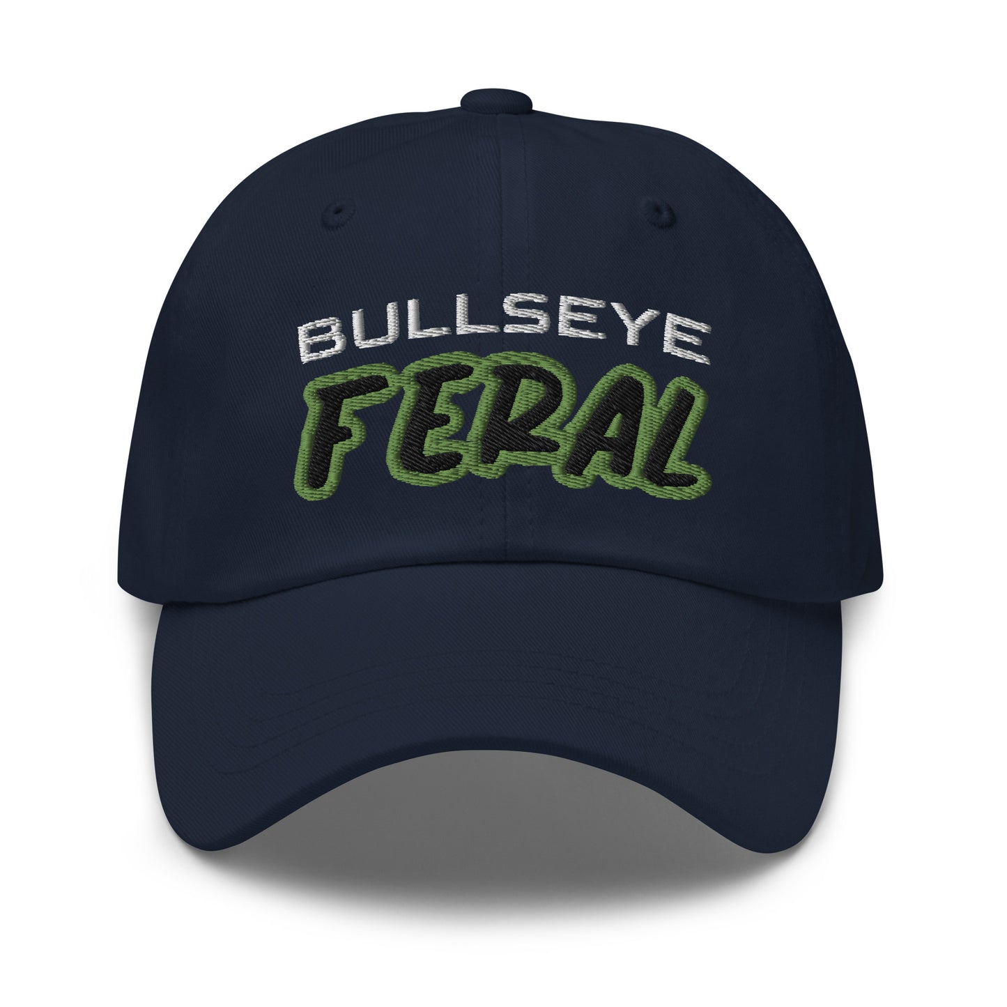 Bullseye Feral ball caps are for anyone who goes wild hitting bullseyes. This athletic cap is for archery, darts, and other sports.