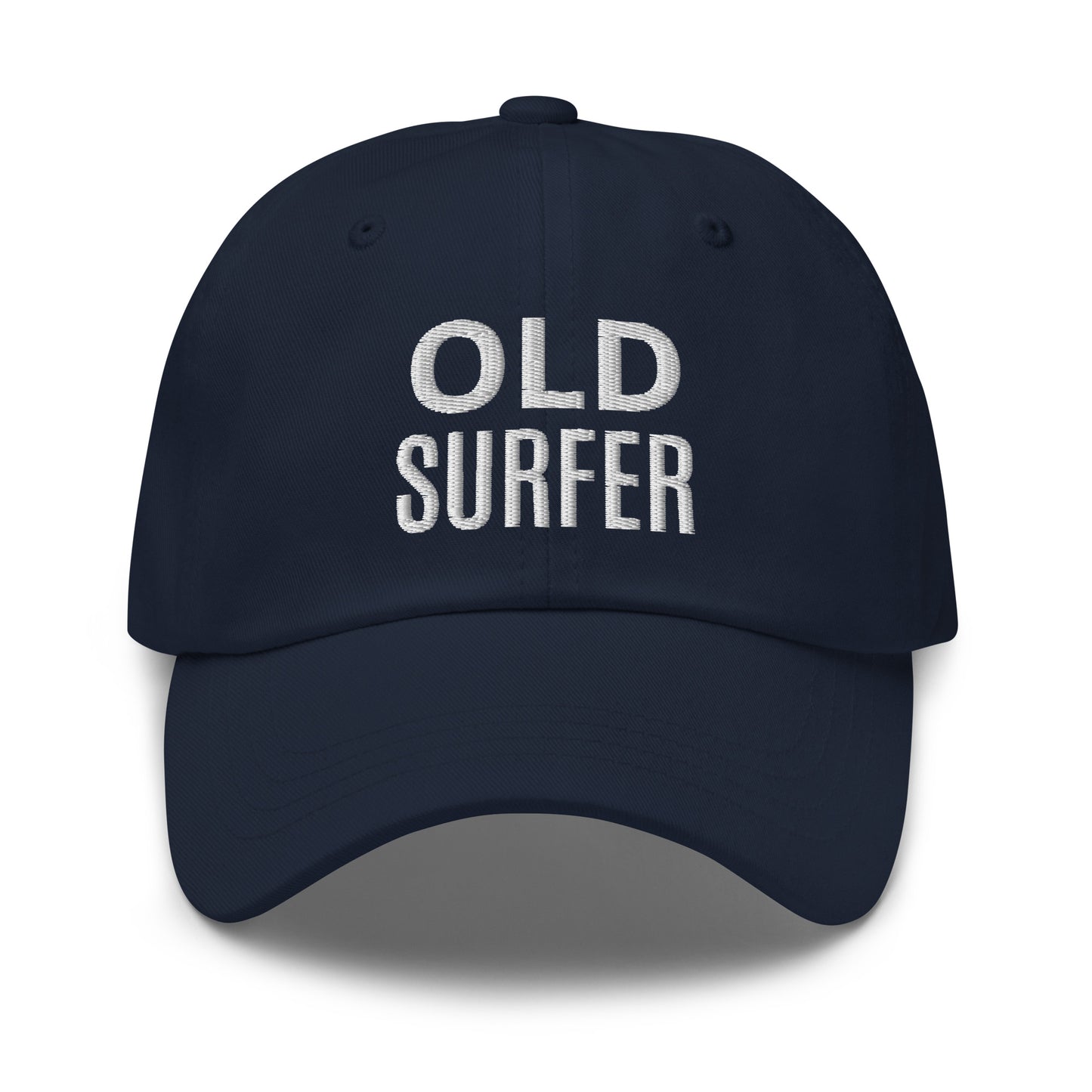 Old Surfer brand sports ball cap for veteran and former surfers to share they rode the biggest waves and had the hardest crashes.