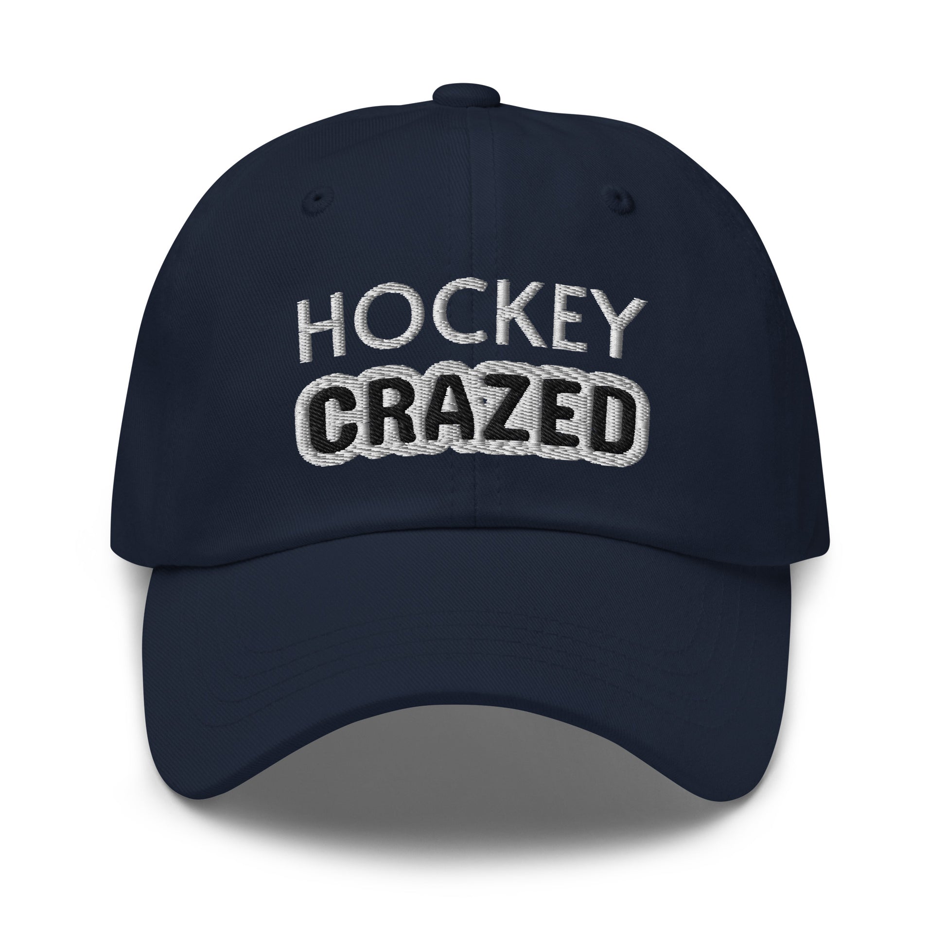 Hockey Crazed embroidered sports ball caps are for players, coaches, and fans who go crazy for the game.