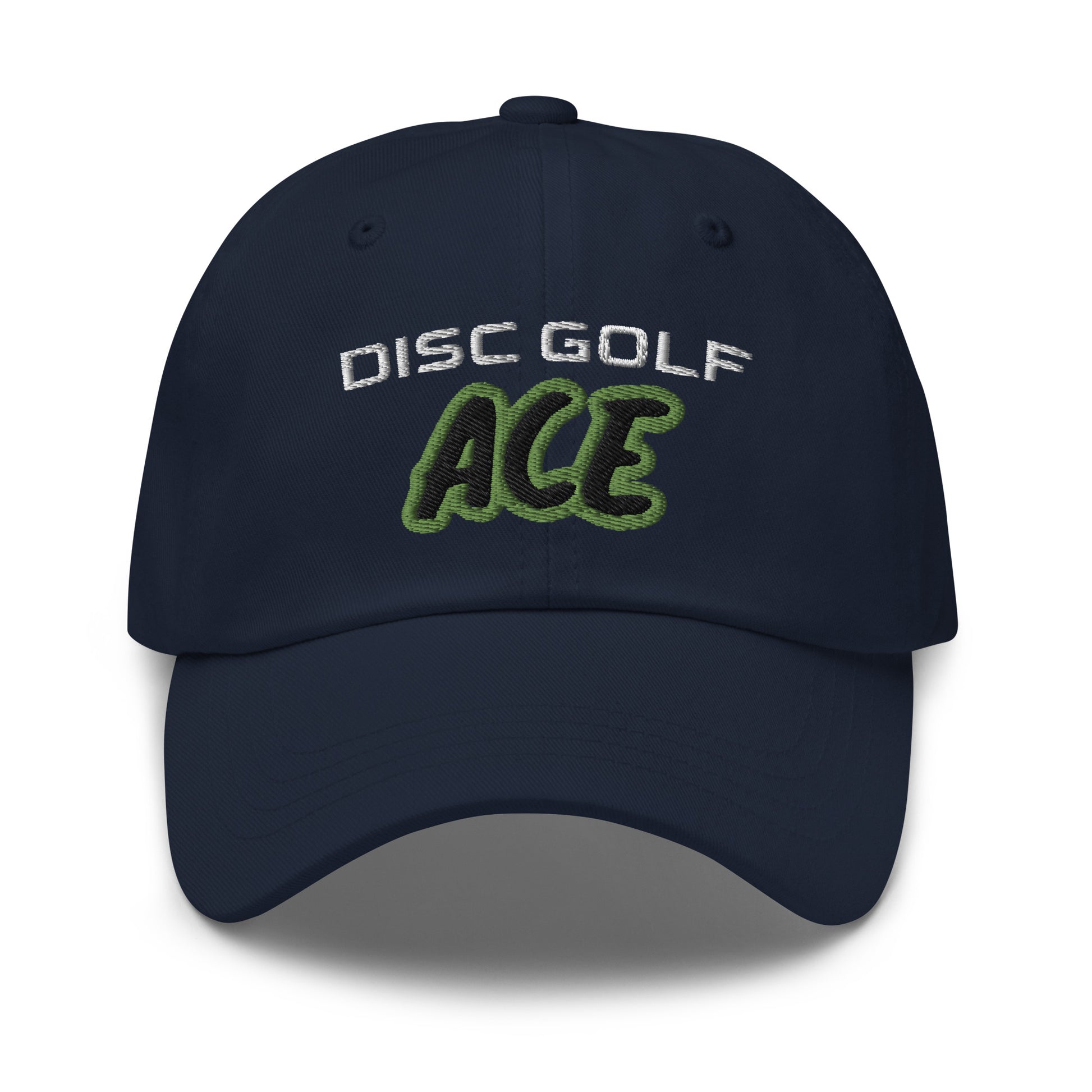 Disc Golf Ace unisex cool embroidered hats are for players who score aces and who always think about the fun outdoor competitive sport.