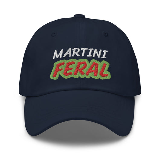 Martini Feral ball cap is for anyone who goes wild for drinking martinis, and this hat is designed for the avid drinker of the cocktail.