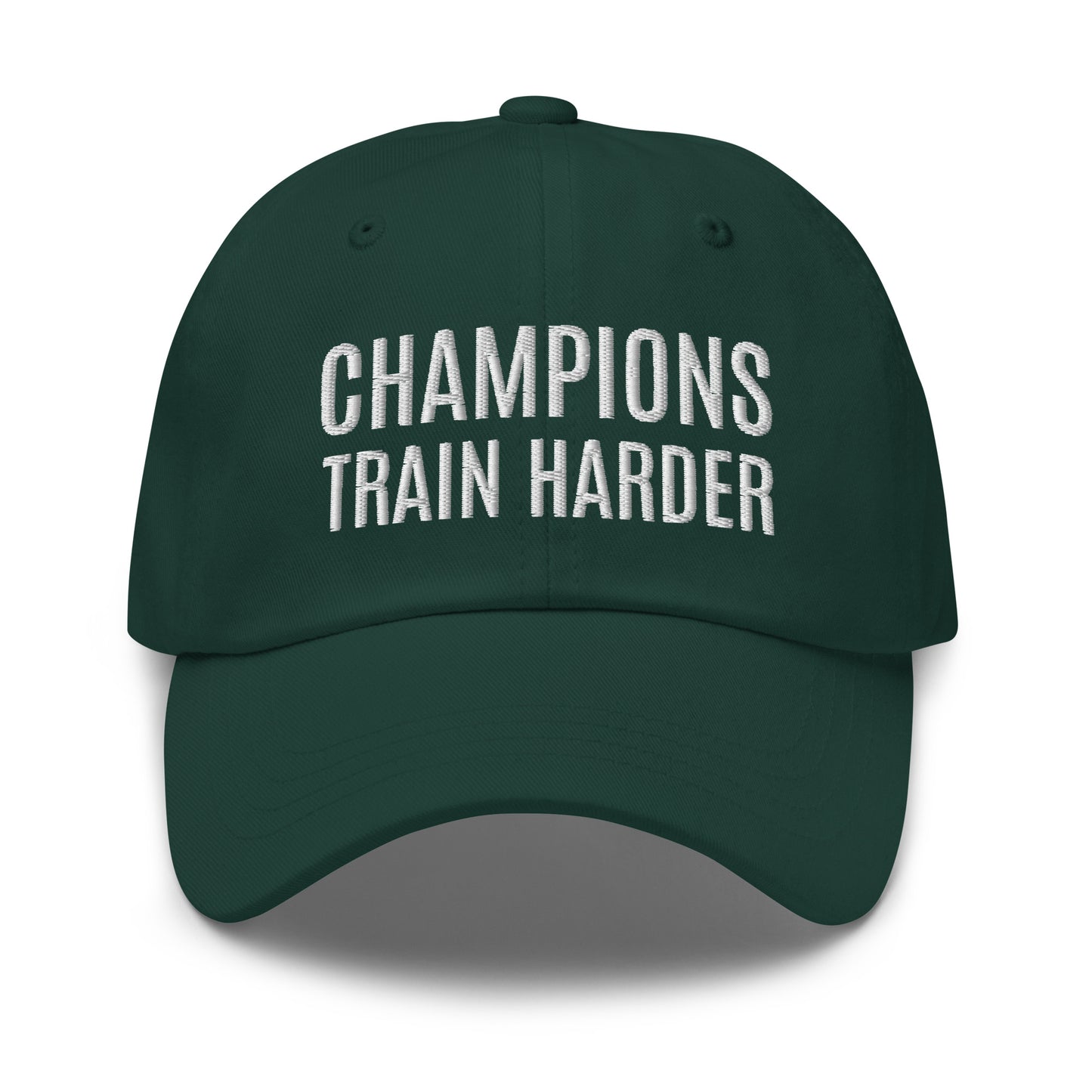 Champions train harder sports ball cap for athletes, players, teams, coaches, schools, and sports programs.