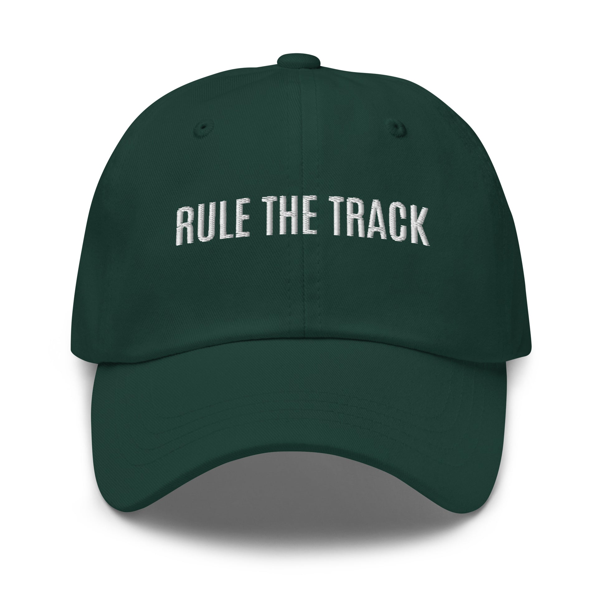 Rule The Track brand sports ball cap for track and racing teams, players, coaches, drivers, and fans.