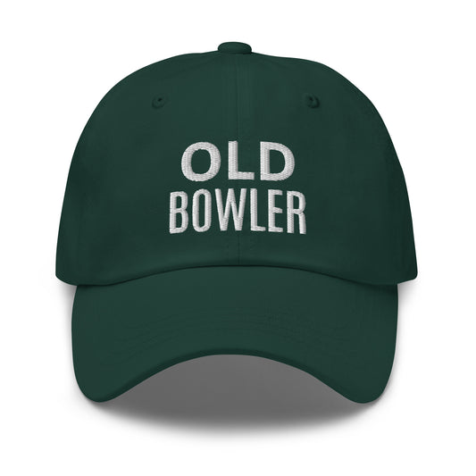 Old Bowler brand sports ball cap for veteran and former bowlers to share they bowled the lanes.