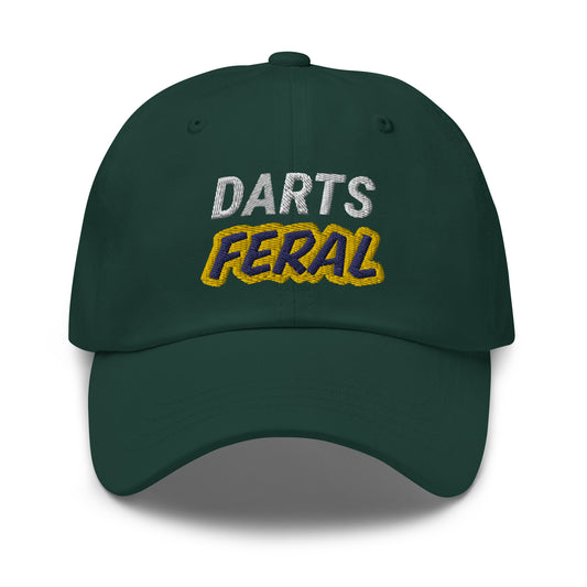 Darts Feral sports ball caps are for players who go wild for the game and love hitting bullseyes, and the hat makes a great gift.