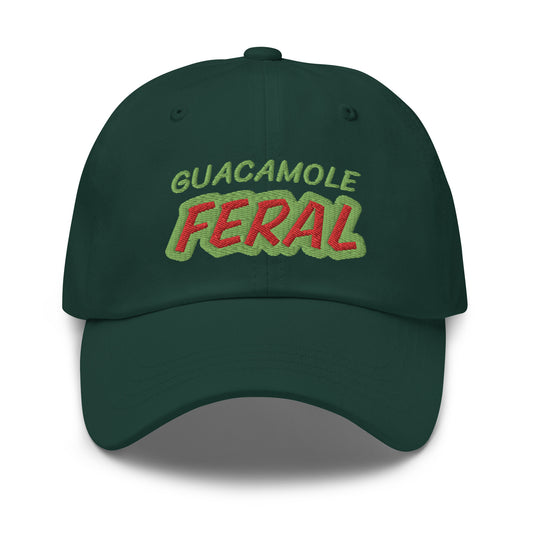 Guacamole Feral unisex cool embroidered hat is for people who love and go wild for eating it with chips for a snack, meal, or during a party