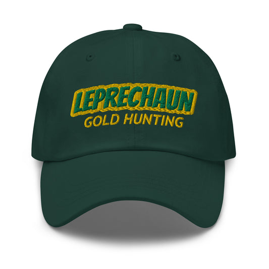 Leprechaun Gold Hunting St. Paddy's unisex hat for people who celebrate Saint Patrick's Day with friends and green beer.