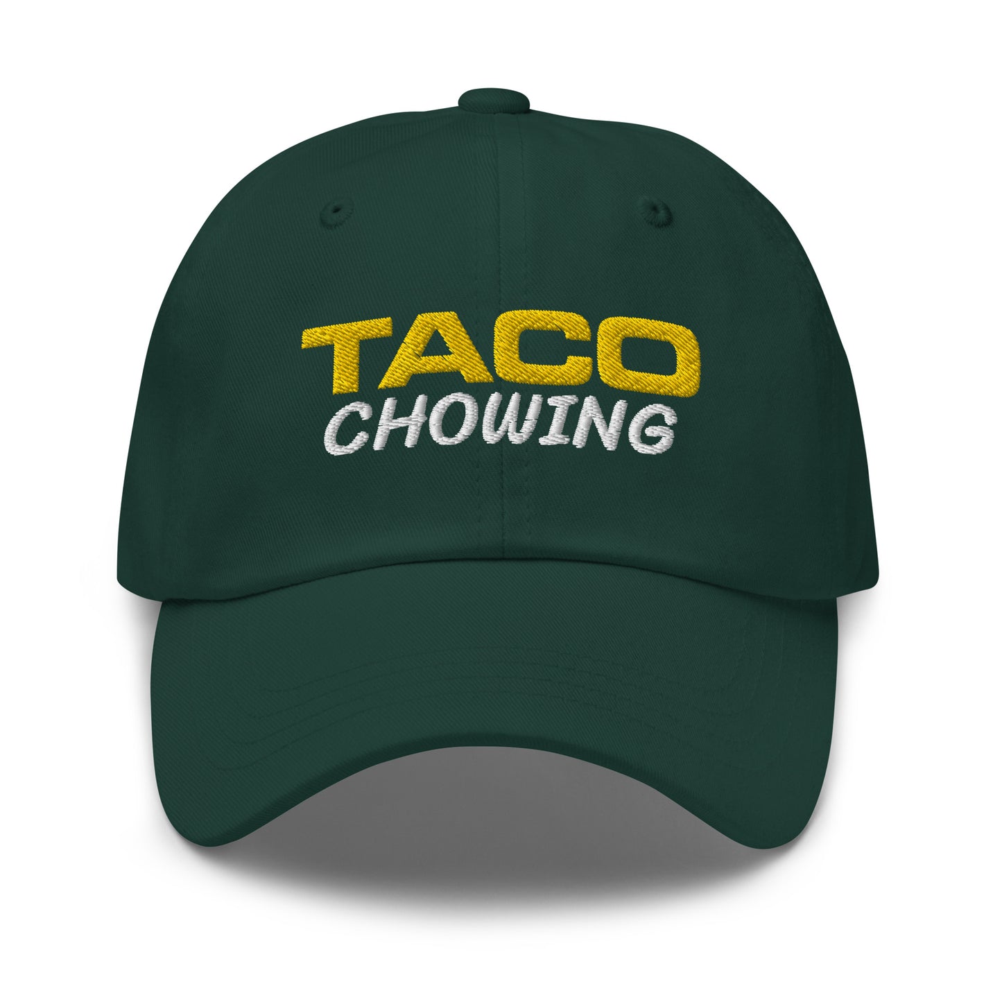 Taco Chowing unisex (for men and women) cool embroidered hat is for people who love and enjoy eating them anytime as a meal or snack.