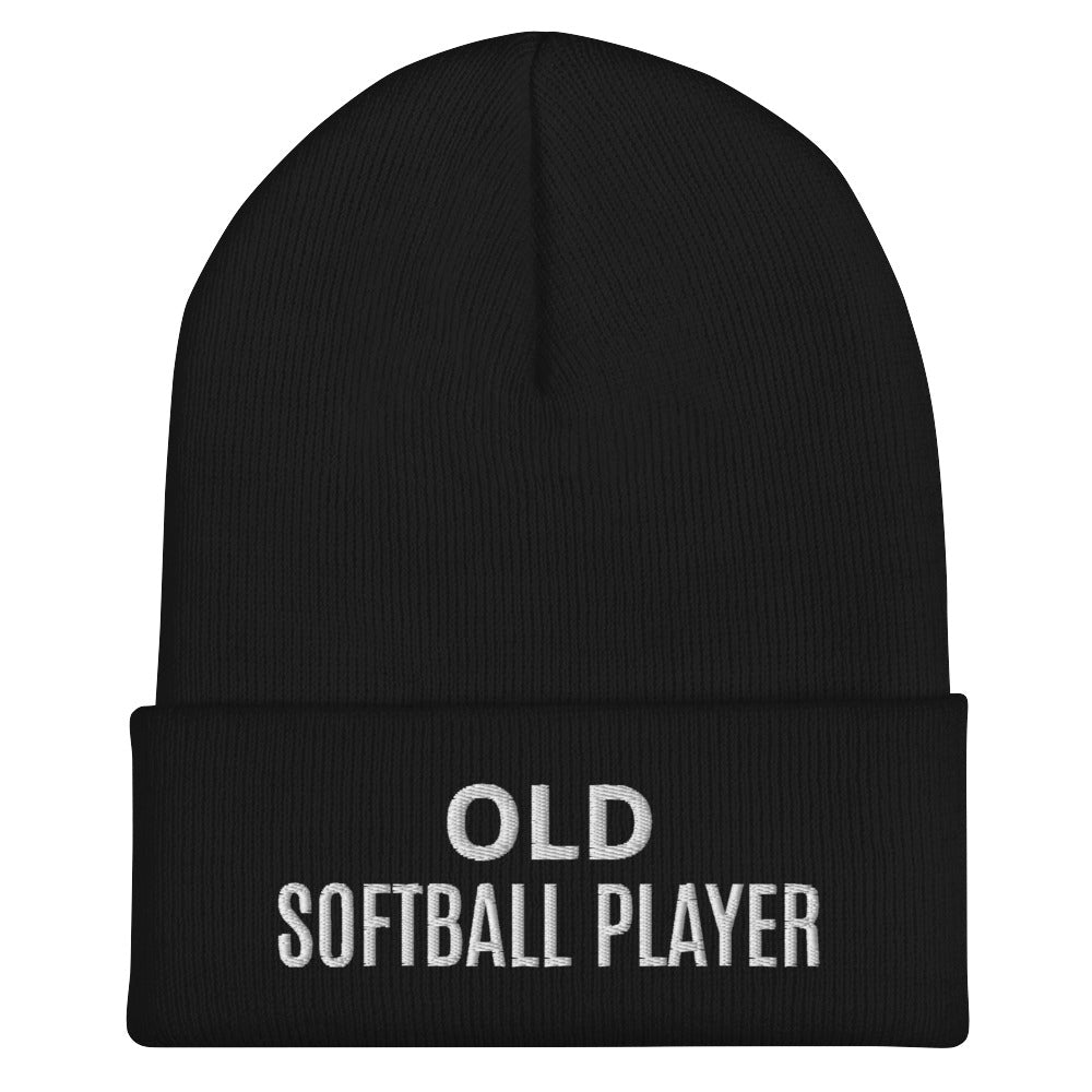 Old Softball Player brand sports beanie for veteran and former softball players to share they played on the diamond.